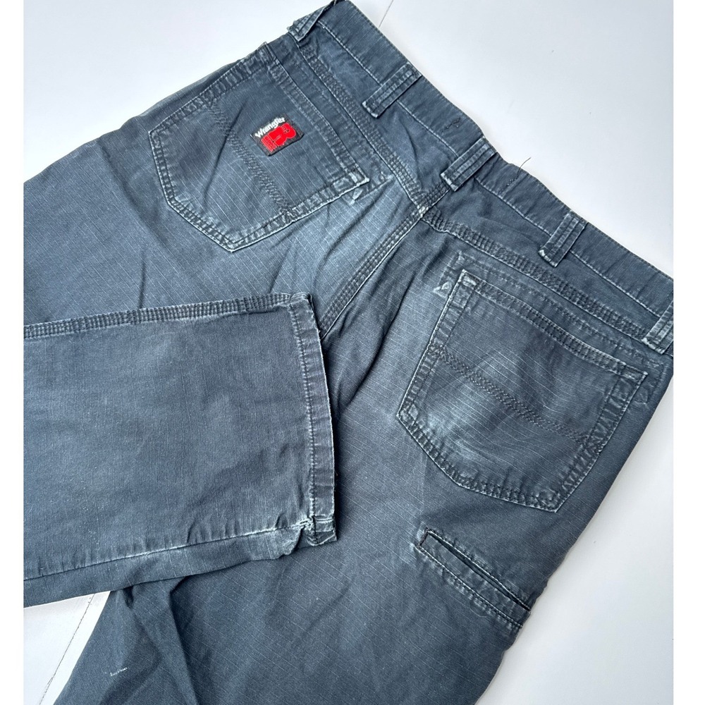 Wrangler Riggs Workwear Mens 35x32 Faded Black Distressed Ripstop Pants 3W045BK